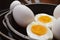 Hard boiled egg in cast iron skillets