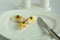 Hard boiled egg slices in white plate