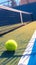 Hard court scene tennis ball placed on white line