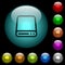 Hard disk drive icons in color illuminated glass buttons