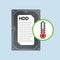 Hard disk drive and thermometer icon inside round sign