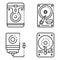 Hard disk icons set, outline style