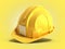 Hard hat helmet Construction tools 3d render on yellow gradient