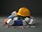 A hard hat resting atop a pile of granite blocks. AI generation