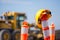 Hard Hat on Road highway construction pylon