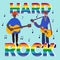Hard rock band musicians. Music concert. Modern sound. Typography, hard rock lettering, group of musicians, concept for banners,