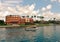 The Hard Rock Cafe at Universal Orlando Resort in Florida with the lake on the foreground.