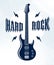 Hard Rock emblem with electric guitar vector logo, concert festival or night club label, music theme illustration, guitar shop or
