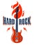 Hard Rock emblem with electric guitar vector logo, concert festival or night club label, music theme illustration, guitar shop or