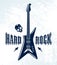 Hard Rock emblem with electric guitar vector logo, concert festival or night club label, music theme illustration, guitar shop or