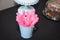 Hard rock sugar crystal pink candy sweets stick white bucket table