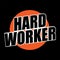 Hard Worker lettering with Orange Circles, isolated on black background. suitable for Icons, Logos, Symbols, Signs, clothing desig