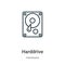 Harddrive outline vector icon. Thin line black harddrive icon, flat vector simple element illustration from editable hardware