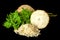 Hardened celery root on black