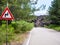 Hardened lava flow closed road on slope of Etna