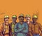 hardhat construction workers on yellow copy space background