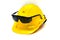 Hardhat with eye protection or goggles isolated