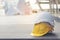 Hardhat industrial . Safety hard hat for engineer and construction worker. Protection equipment inspection helmet for building