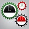 Hardhat sign. Vector. Three connected gears with icons at grayish background.. Illustration.