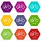 Hardtail bike icons set 9 vector