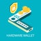 Hardware cryptocurrency wallet, vector isometric illustration. Digital money storage. Offline bitcoin crypto coin wallet