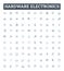 hardware electronics vector line icons set. Hardware, Electronics, Components, Computers, Processors, Motherboards, GPUs