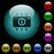 Hardware info icons in color illuminated glass buttons
