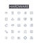 Hardware line icons collection. Tools, Equipment, Devices, Compnts, Instruments, Machinery, Apparatus vector and linear