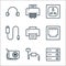 Hardware line icons. linear set. quality vector line set such as server, power cable, vga card, ethernet, printer, usb connector,