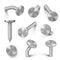 Hardware nails. Steel circle caps construction tools for builders hammering decent vector illustrations realistic set