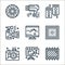 hardware network line icons. linear set. quality vector line set such as chip, videocamera, camera, processor, computer screen,