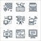 hardware network line icons. linear set. quality vector line set such as computer screen, browser, tower pc, desktop computer,