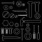 Hardware screws and nails with tools outline symbols eps10