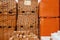 Hardware store assortment, packs of red bricks