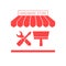 Hardware Store Single Flat Icon. Striped Awning and Signboard