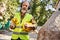 hardworking cottage builder in safety gloves