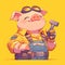 A hardworking pig sanitation worker cartoon style