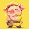 A hardworking pig sanitation worker cartoon style