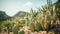 Hardy desert cacti and succulent plants thriving in hot dry sun - generative AI