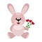 Hare with a bouquet of flowers, a simple color image, a children`s toy