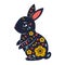 Hare decorated with flowers. Beautiful rabbit bunny in folk style. vector animal Symbol for chinese new year lunar zodiac, Easter
