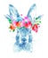 Hare and floral wreath. Wild animal image.