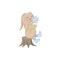 A hare with a flower. A children s illustration depicting a cute hare sitting on a stump. A rabbit sits on a stump and