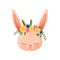 Hare head with flower wreath. Flora and fauna concept.