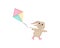 A hare with a kite. Cute rabbit runs with a kite. Children s illustration with a running rabbit. Vector illustration