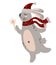 Hare in New Years clothes. Hat and scarf. Cute winter rabbit in cozy clothes. Winter holidays, baby shower, children\\\'