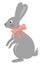 Hare. Stylish pet with a pink bow around his neck. The rabbit stands on its hind legs. Gray rodent. Animal with long ears