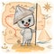 Hare is traveler. Child Game. Map with route. Look for pirate treasures on island and have fun in sea adventures. Cute