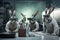 Hares dressed as scientists experiment created with Generative AI technology