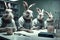 Hares dressed as scientists experiment created with Generative AI technology